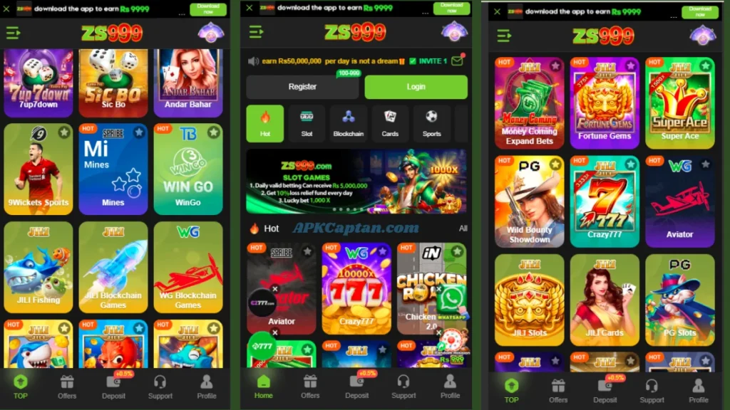 Screenshots of games in ZS999 Game App