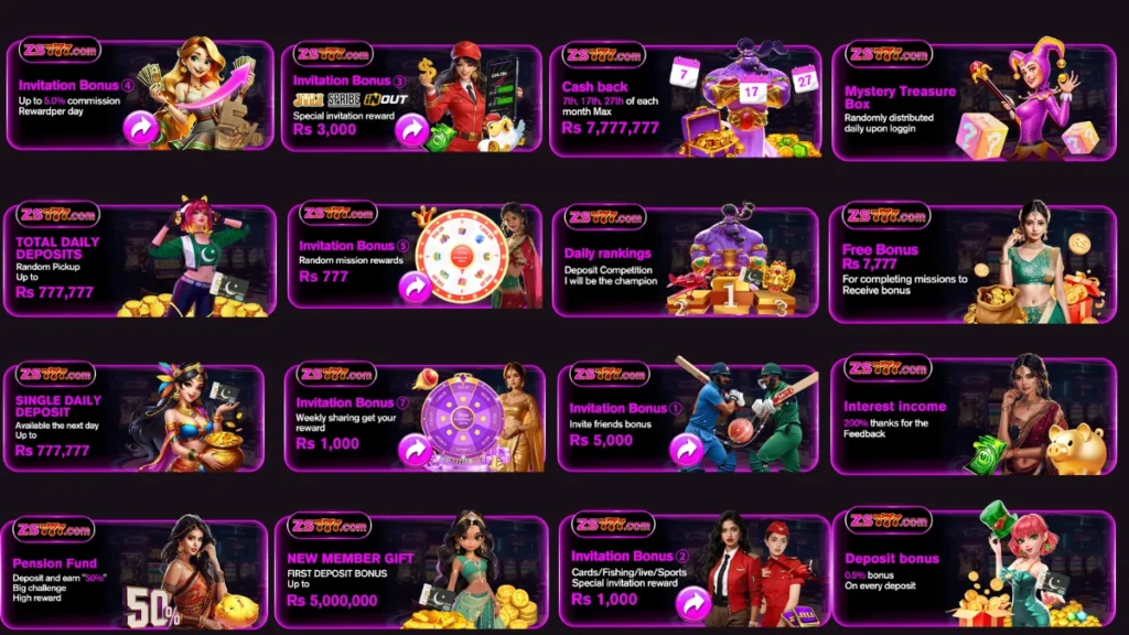 Banners of bonuses and offers in ZS777 Online Game