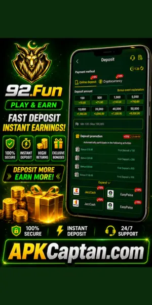 deposit page of 92 fun app