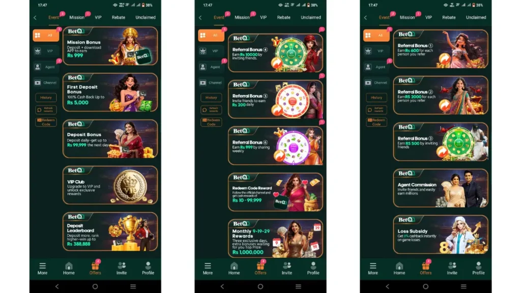 Screenshots of Offers section of BetQQ App