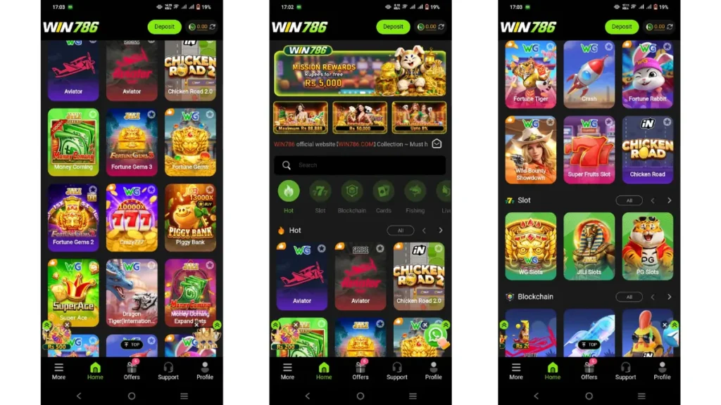 Main screen and games of Win 786