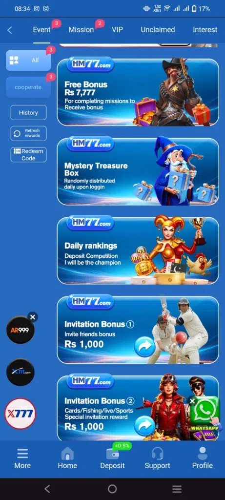 Game offers section in blue color theme