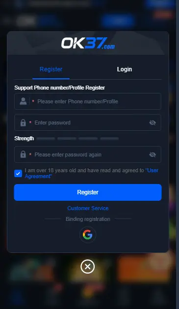 Registration page of OK 37